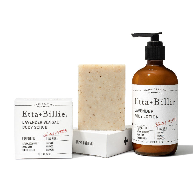 Natural Body Care Gift Set with Soap Body Scrub and Lotion in Lavender