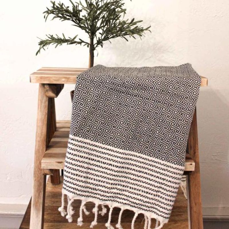 Black Diamond Organic Cotton Turkish Hand Towel-Hand Towel-Etta + Billie