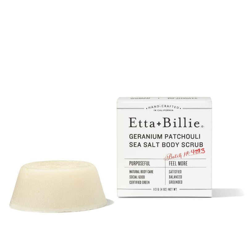 etta + billie geranium patchouli body scrub bar