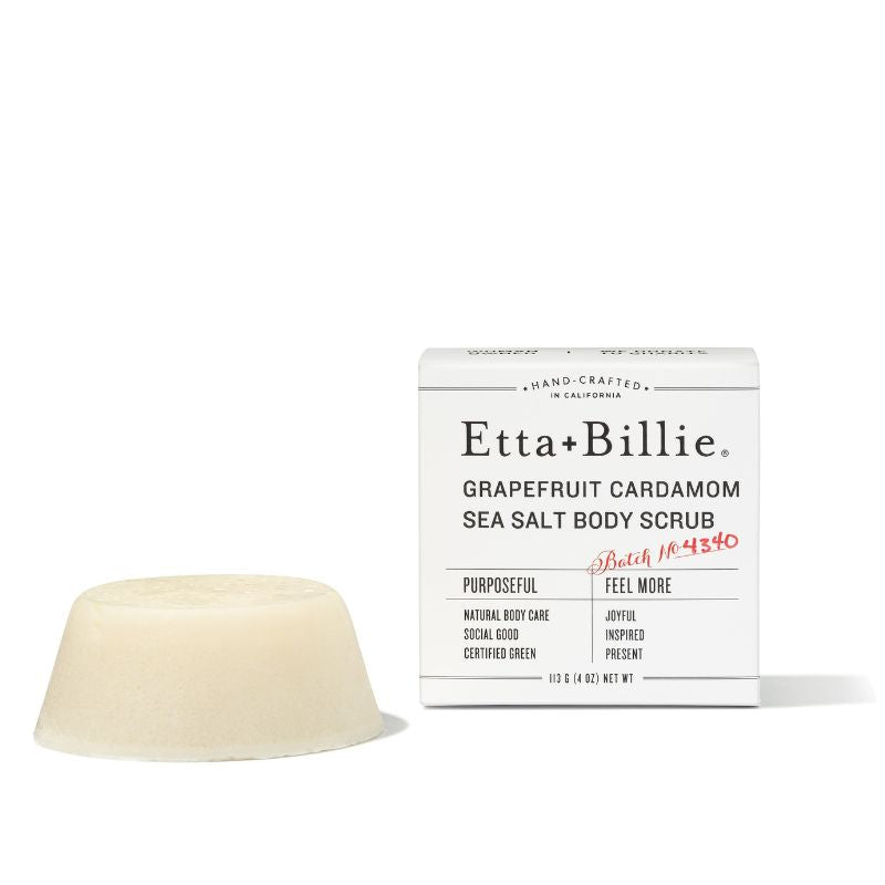 etta billie grapefruit cardamom body scrub bar plastic free